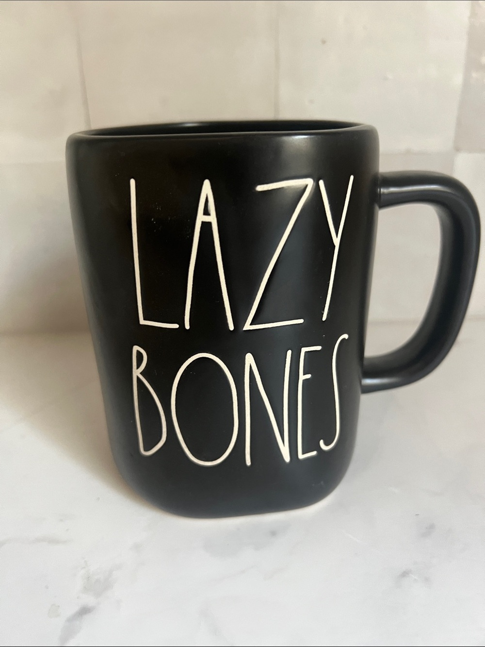 Rae Dunn Lazy Bones Black Halloween Skeleton Mug